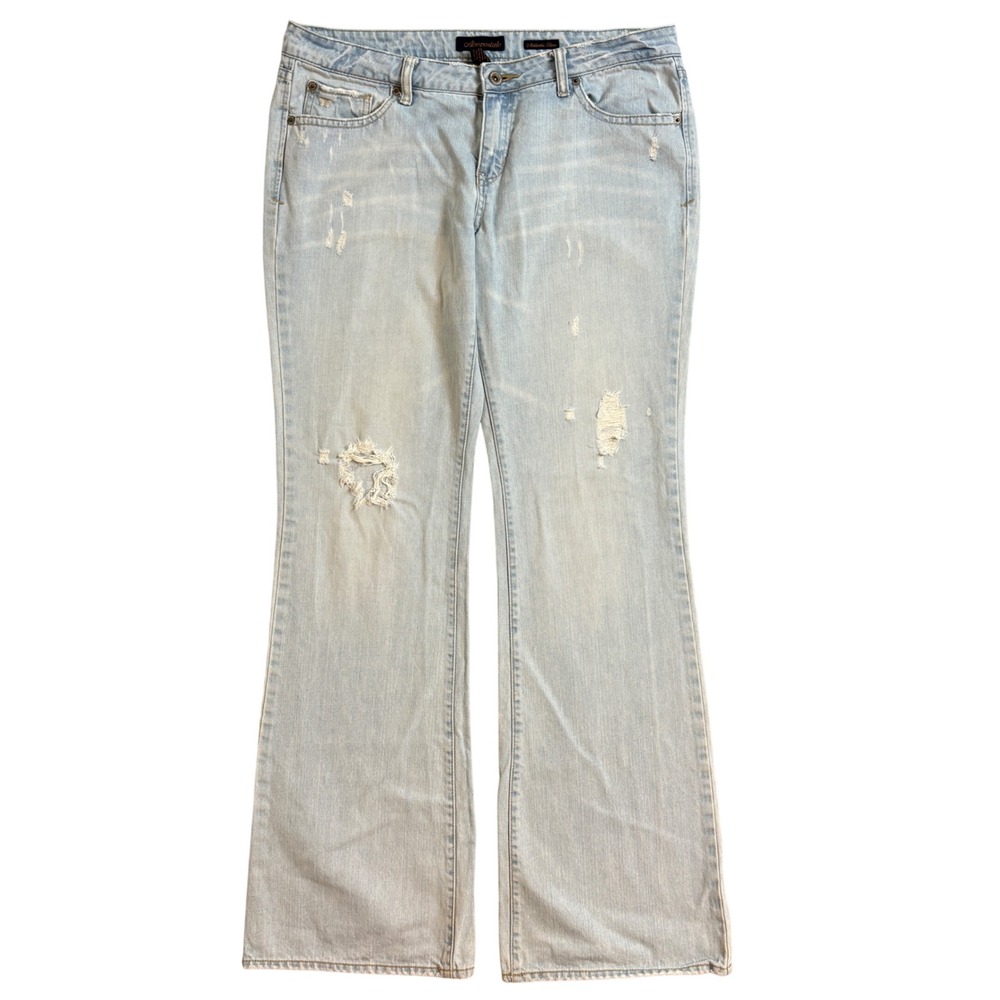 Aeropostale Authentic Flare Mid Rise Jeans Distressed Ripped Denim 11/12 Long